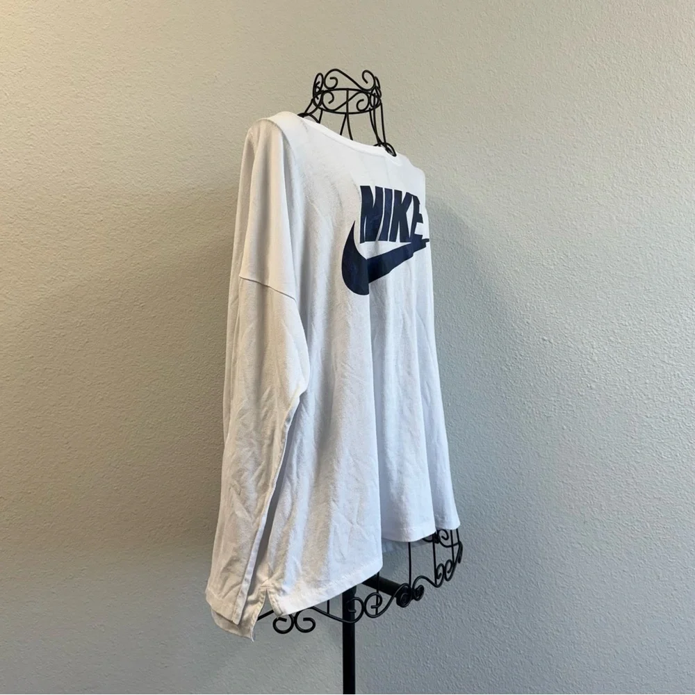 Nike White and Blue Logo Long Sleeve Top